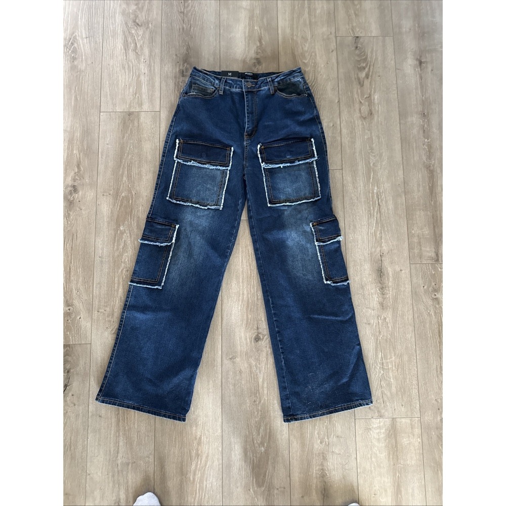 American Bazi Wide Leg Cargo Denim Jeans M Medium